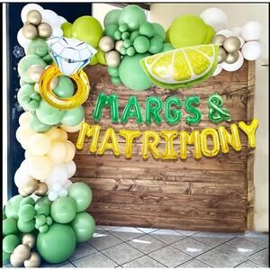 19pc Margs and Matrimony Bachelorette Party Backdrop Decorations Lime 🍋‍🟩 Ring